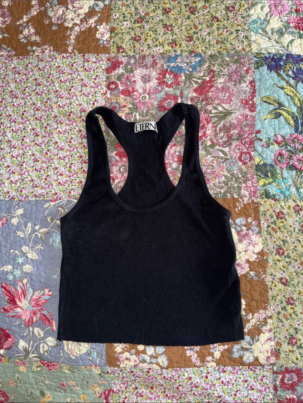 Eterne Black Ribbed Racerback Cropped Tank